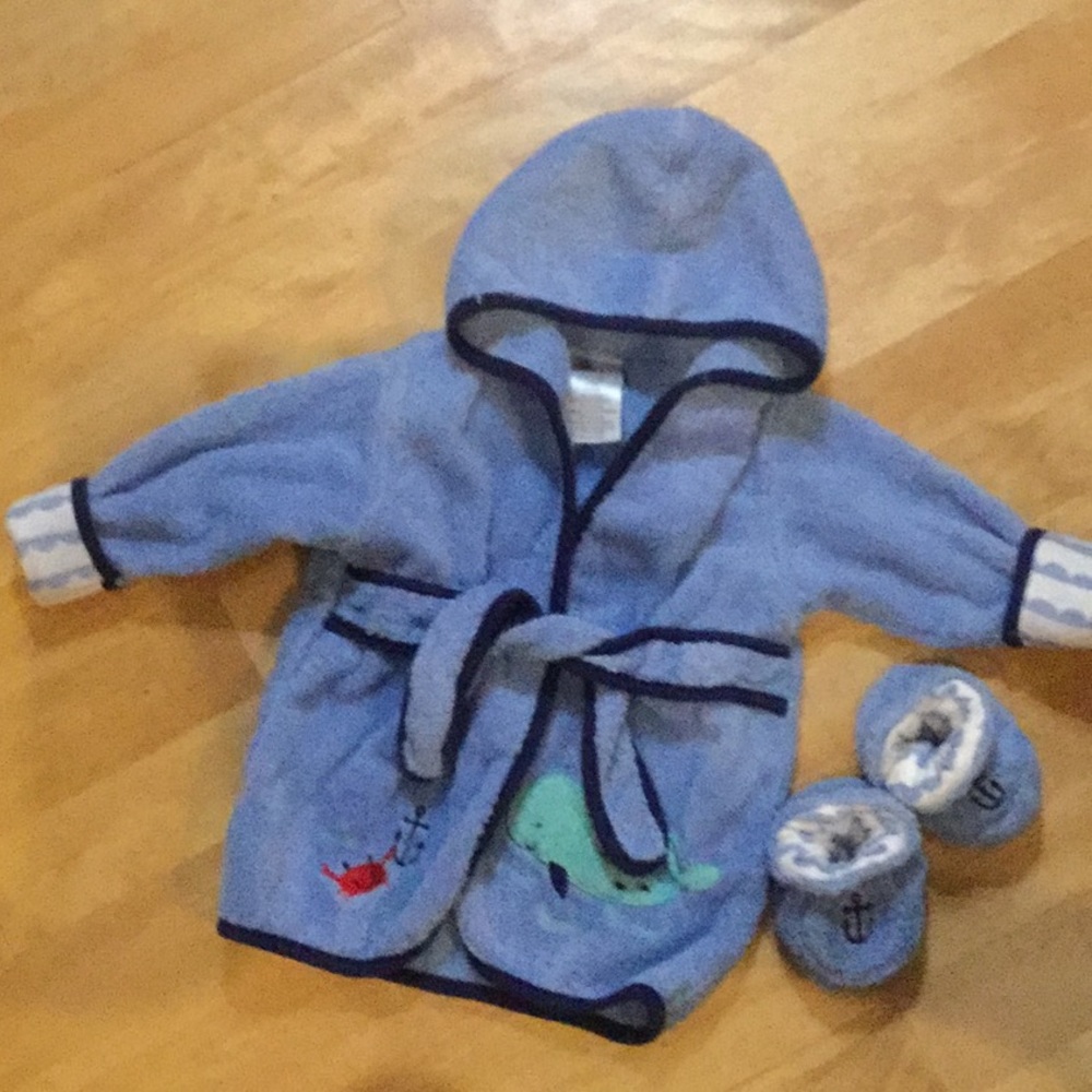 Cute boys bathrobe and slipper set